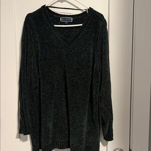 Karen Scott Dark Green V-Neck Chenille Sweater